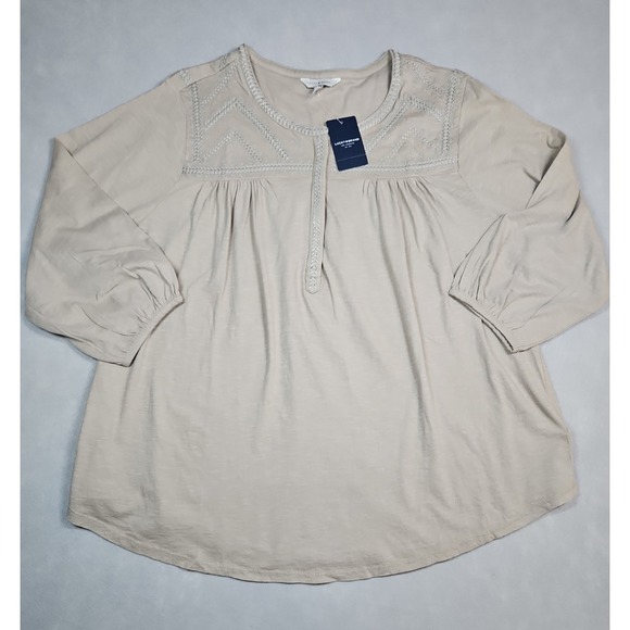 Lucky Brand Tops - Lucky Brand Womens Tan Embroidered Boho Blouse 3/4 Sleeve Size 2X NWT‎
